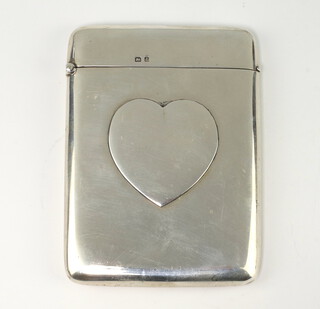 An Edwardian silver card case with heart motif, Birmingham 1910, 96 grams, 10cm