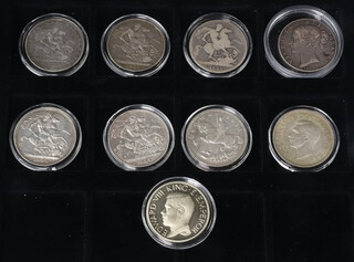A silver crown 1818 and 8 others 1821 (x2), 1845, 1898, 1902, 1935, 1936, 1937 252 grams  