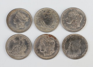 An 1878 trade dollar and 5 other American coins 