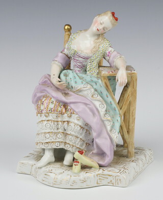 A 19th Century Austrian porcelain figure of a girl resting beside a table 20cm no.85784 