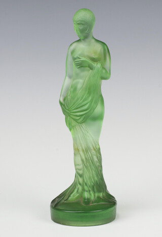 An Art Deco green glass figure of a standing robed lady 21cm 
