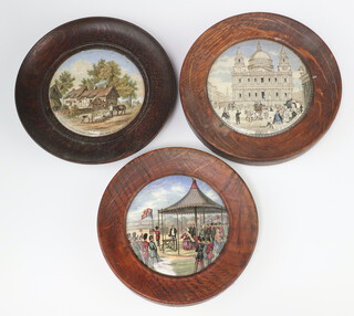 Three Prattware pot lids - St Paul's Cathedral, The Residence of Anne Hathaway and Hyde Park 