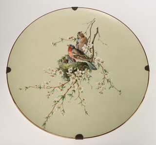 An Edwardian plaque decorated with nesting birds and young 40cm 