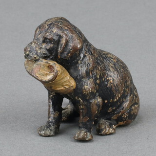 A bronze cold painted figure of a dog with slipper 4cm 