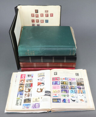 A penny black, 8 penny reds, a black album of mint and used Elizabeth II GB stamps, 2 albums of mint and used world stamps, 2 stock books of Elizabeth II mint and used stamps, 2 stock books of world stamps - Denmark and Iceland