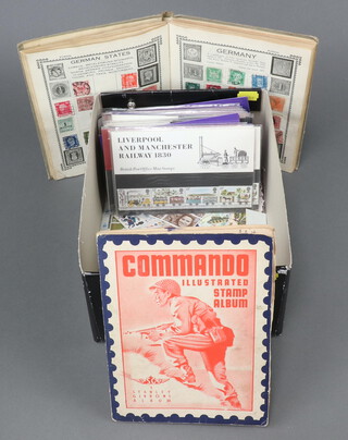 A Victory album of world stamps, a Commando ditto, 27 1970's GB presentation sets of stamps and a collection of loose mint stamps 