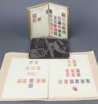 A folder containing used stamps mounted on loose leaves, including a penny black, Serbia 1919, South Russia 1890-1920, white Russia 1920, an Atlas album of used stamps - GB, Empire, United States and a XLCR album of used world stamps 