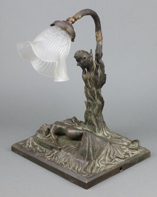 Nel Sogno, a bronze table lamp in the form of a reclining naked lady 35cm h x 29cm w x 23cm d  