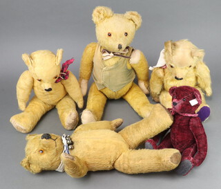 A collection of four 1930's and onwards teddy bears, all unmarked  