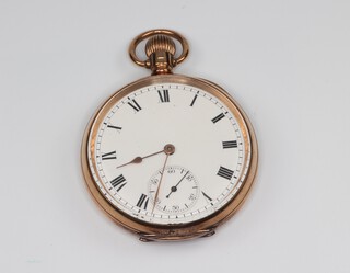 A 9ct gold yellow gold mechanical pocket watch with seconds at 6 o'clock, the Waltham movement numbered 17046536, the case numbered 37578 50mm, gross weight 91 grams 
