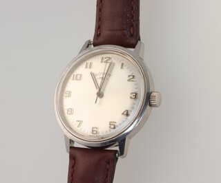 A gentleman's steel cased Rotary Automatic wristwatch contained in a 35mm case on a leather strap 