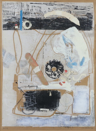 John Hacker '64, mixed media and collage, abstract view, signed and inscribed, 65cm x 49cm  