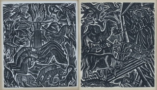 David Jones CH CBE (British, 1895-1974), two etchings part of the "The Chester play of the Deluge" No 10, The Oblation of Noe & No 6, Animals Boarding 16cm x 15cm 