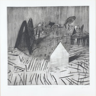 Biel '89, etching no.10 of 50, abstract town view 38cm x 38cm 