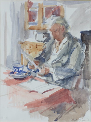 Phyllis Ginger '90, watercolour, study of a seated lady, signed and dated 35cm x 26cm 