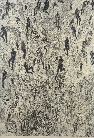 Tomasz Paczewski 1988, print, "Siec II"  study of a field of figures 100cm x 69cm 
