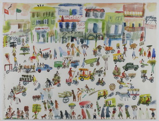 ** Christopher Corr 1986, watercolour, extensive South American town square scene with figures,  signed and dated, 43cm x 56cm  **Please Note: Artists Re-sale Rights may be payable on this lot