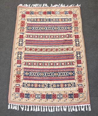 A red, blue and black ground Kashmir rug/throw 174cm x 116cm 