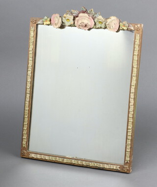 A 1920's rectangular plate easel table mirror in a barbola mounted frame 45cm x 36cm 