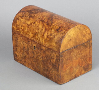 A Victorian domed figured walnut twin compartment tea caddy 16cm h x 22cm w x 13cm d  