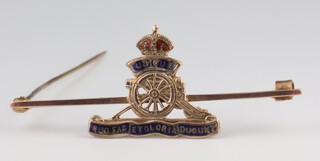 A yellow metal 9ct Royal Artillery sweetheart brooch 3.4 grams 