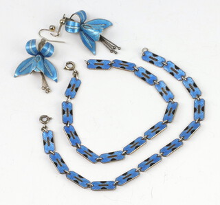 A pair of 925 blue guilloche enamel floral ear clips together with 2 bracelets both 16cm 