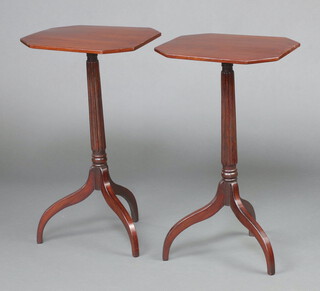 A pair of 19th Century wine tables raised on reeded column and tripod base 71cm h x 42cm w x 35cm d 
