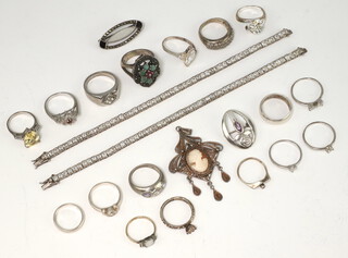 2 silver paste tennis bracelets 20cm and minor silver jewellery