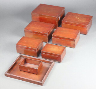 A set of 6 Eastern graduated hardwood interfitting boxes  - largest 19cm x 40cm x 33cm, smallest 8cm h x 23cm w x 15cm d (together with 1 extra lid and a box without a lid) 
