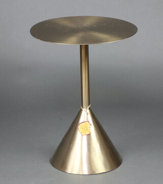 An Indian polished gilt metal pedestal stand/table  61cm h x 47cm diam.