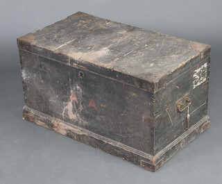 A 19th Century pine and metal bound trunk with hinged lid 50cm h x 88cm w x 49cm w 