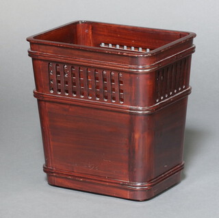 A rectangular pierced hardwood waste paper basket 34cm h x 32cm w x 25cm d 