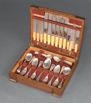 A mahogany cased canteen of silver plated Old English pattern flatware 