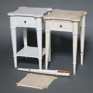 A pair of white painted shaped 2 tier bedside cabinets/lamp tables fitted drawers 61cm h x 40cm w x 40cm d (1 a/f)