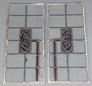 A pair of 1930's stained glass and lead glazed panels 49cm h x 22cm w 