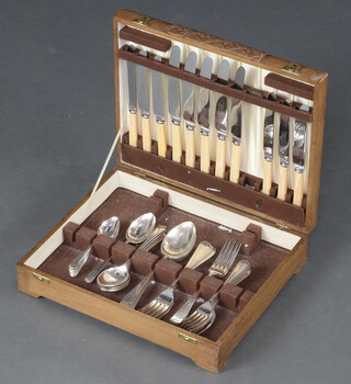 A cased part canteen of Old English pattern silver plated flatware 