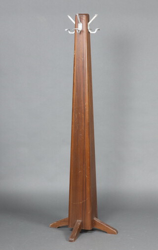 An Art Deco style waisted mahogany hat and coat stand, on a cruciform base 184cm h 