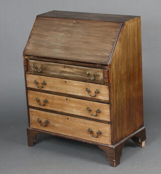 An Edwardian bleached mahogany bureau with fall front above 4 drawers with brass swan neck drop handles 97cm h x 76cm w x 41cm d 