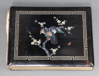 A 19th Century Japanese black lacquered and photograph/postcard album 35cm x 28cm (spine a/f)