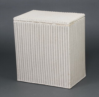 A Lloyd Loom rectangular white painted linen basket with hinged lid 51cm h 