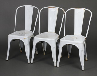 A set of 3 grey tubular metal stacking garden chairs 85cm h (light rust in places)