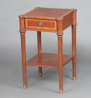 An Ethan Allen 1/4 veneered and crossbanded 2 tier lamp table fitted a drawers 76cm h x 45cm 