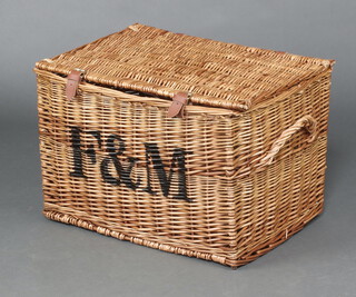 A rectangular Fortnum & Masons wicker twin handled hamper  case 42cm h x 60cm w x 39cm d 