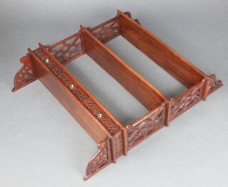 A Chippendale style mahogany 3 tier hanging wall shelf with pierced sides, the base fitted 3 drawers, 92cm h x 75cm w x 22cm d 