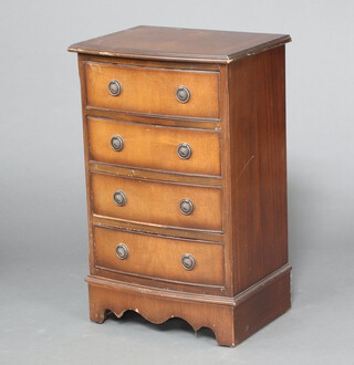 A Georgian style mahogany bow front chest of 4 drawers on bracket feet 81cm h x 50cm w x 38cm d  (contact marks in places) 