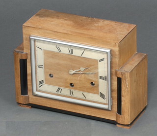 A Garrard Art Deco chiming mantel clock with square dial, contained in a walnut 2 colour case 22cm x 30cm x 11cm 