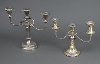 Two silver plated 3 light candelabrum 