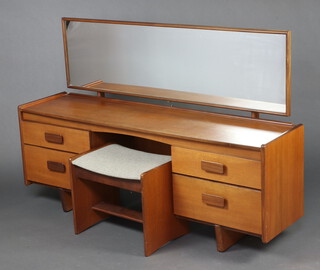 White and Newton Ltd of Portsmouth, a teak dressing table with mirror above 4 drawers 111cm h x 166cm w x 41cm d, together with matching footstool 