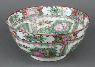 A modern famille rose punch bowl decorated with birds and flowers 30cm 