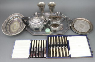 An Edwardian silver plated 3 piece tea set and minor plated wares